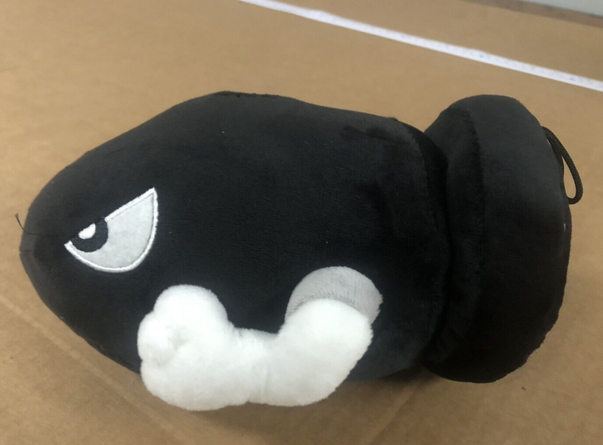 Bullet Bill Plush 8" Super Mario Nintendo Black/White NWT