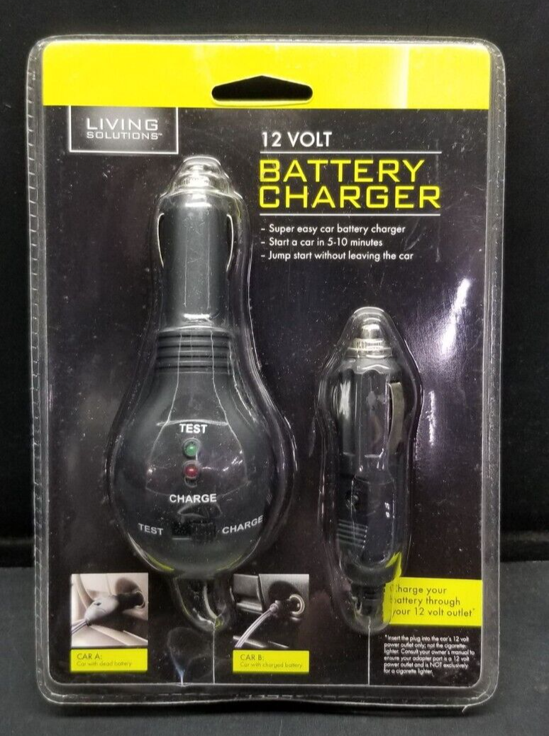 Living Solutions 12 Volt Battery Charger - Car to Car Charging Cord NEW