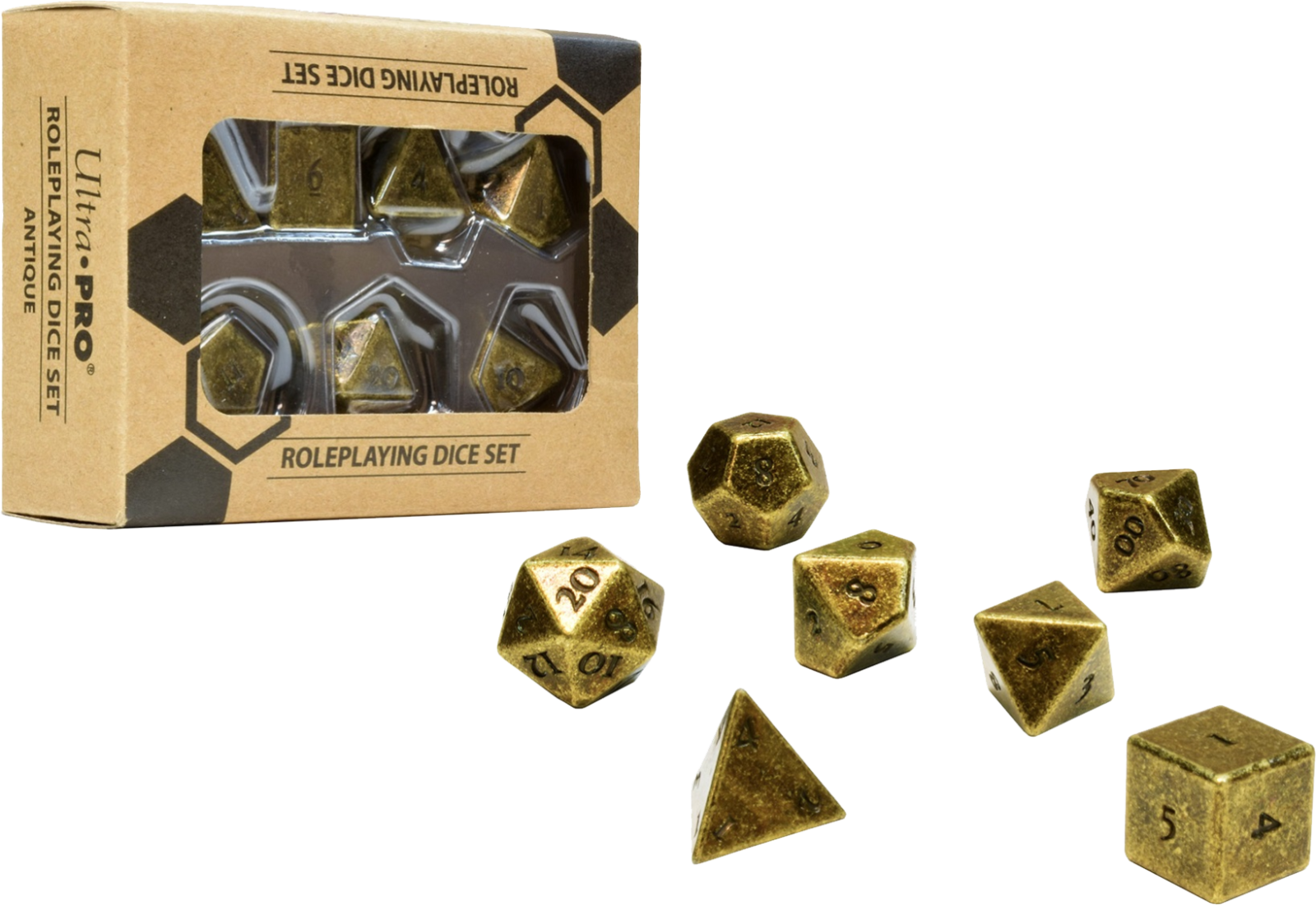 Ultra Pro Heavy Metal 7 Piece Dice RPG Set Antique Color 85088 NEW SEALED