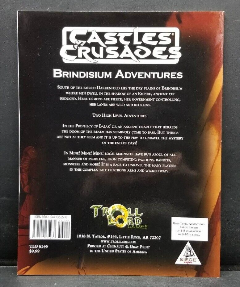 Castles & Crusades Brindisium Adventures RPG Book