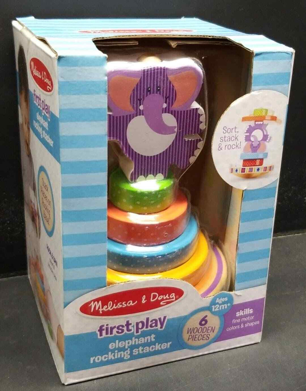 Melissa & Doug Elephant Rocking Stacker Toy 12m+ NEW DMG BOX