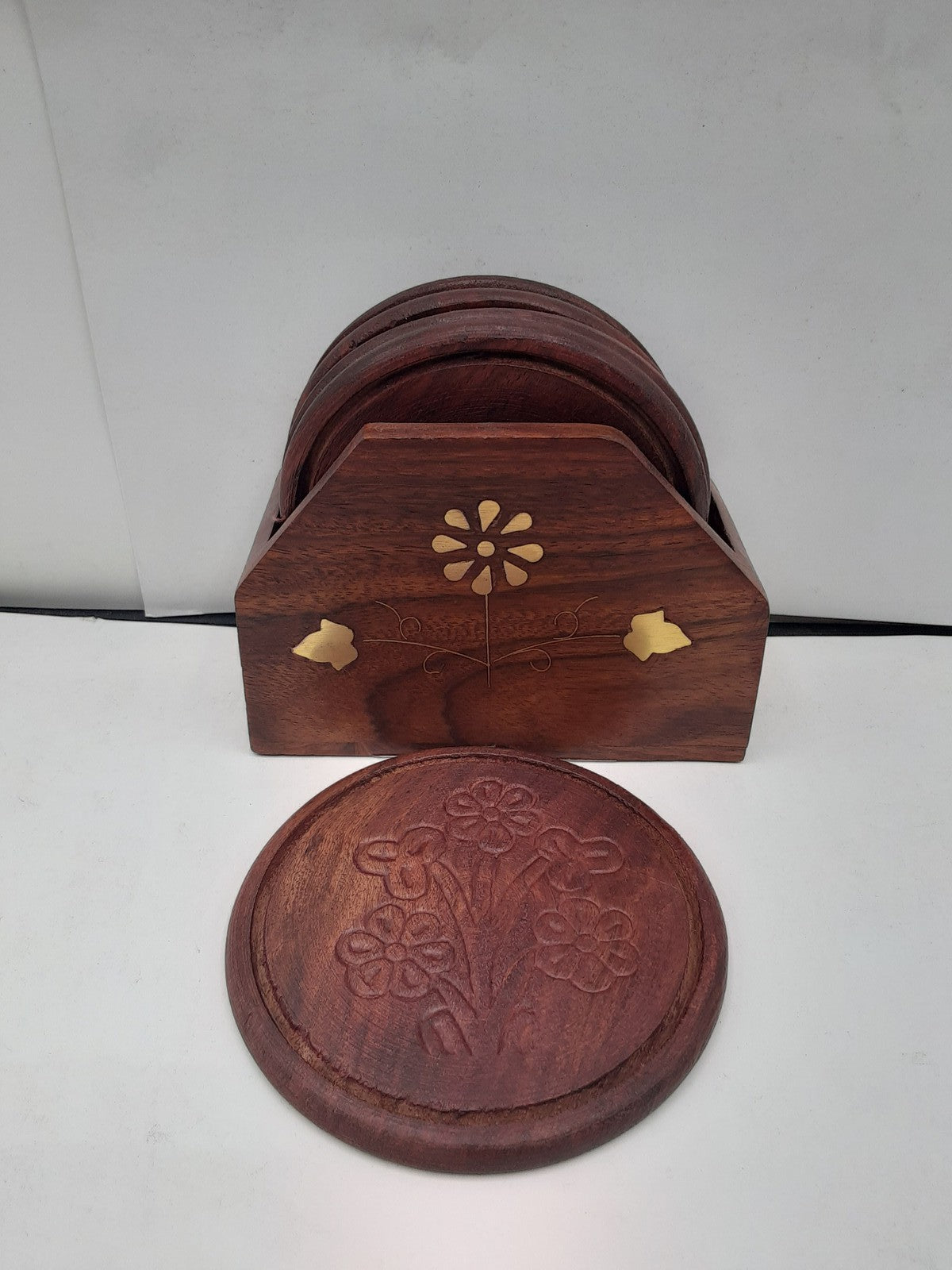 Flower Motif Wooden Coasters (Set Of 6) Cornucopia Brands