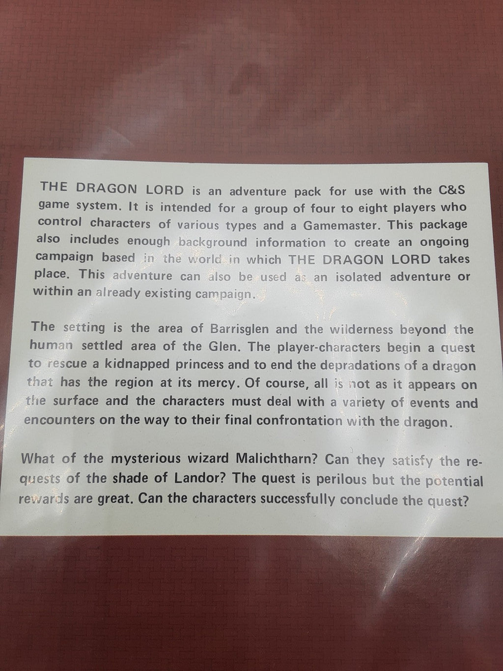 Fantasy Games Unlimited Chivalry and Sorcery The Dragon Lord J Andrew Keith